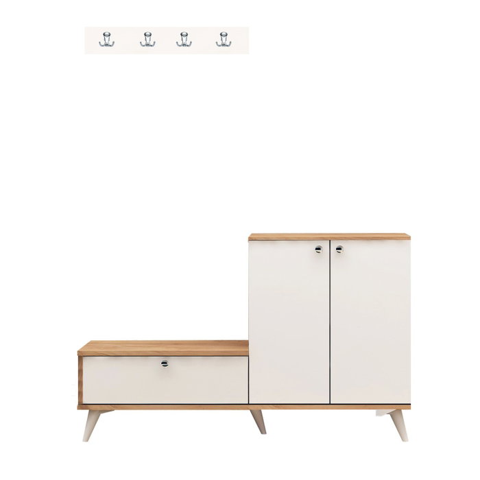 Hanah Home Recibidor con Zapatero, Cajón y Perchero de Roble y Blanco - Mueble de Entrada con Almacenamiento en Tablero de Partículas Melaminado 18mm - Ancho 120cm